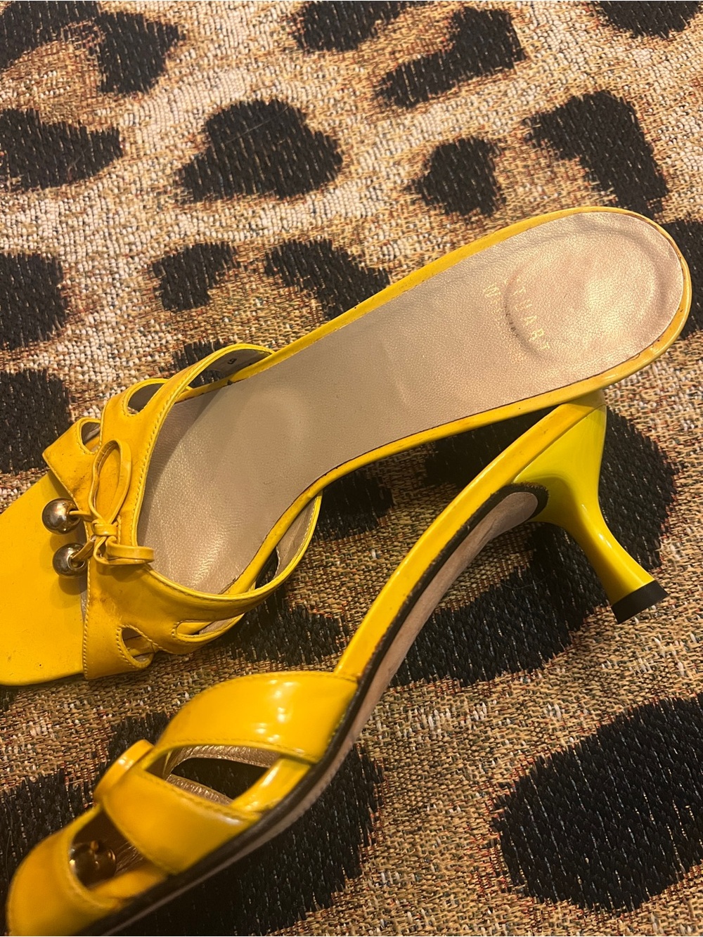 Stuart Weitzman Yellow Open-Toe Kitten Heel Mule Sandals